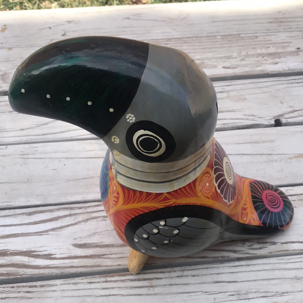 Vintage Tonala Mexican Folk Art Pottery Eclectic Boho Style Hand-painted Toucan. - Picture 3 of 10